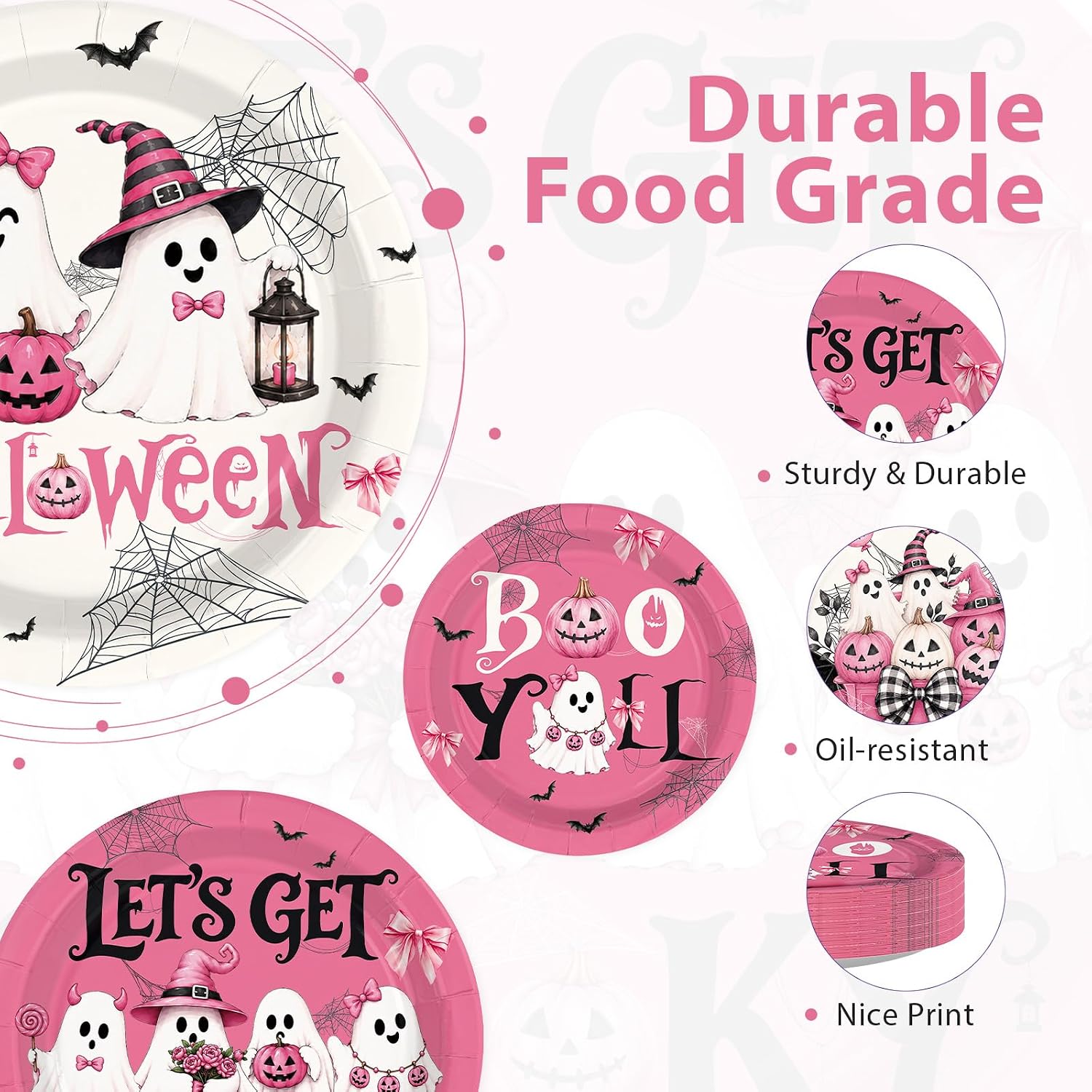 Durable food grade pink Halloween party plates