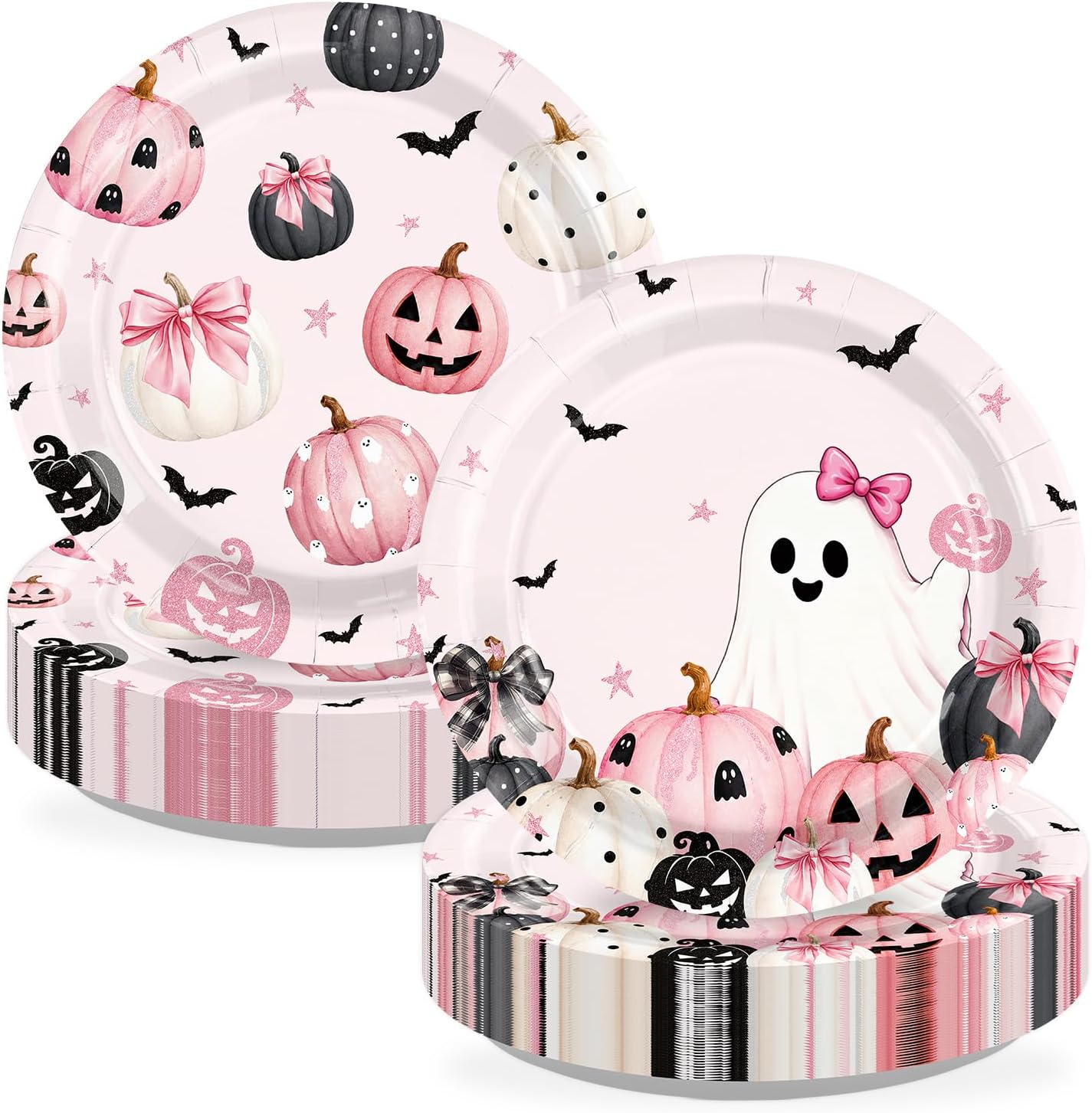 Grencian 50Pcs pink Halloween paper plates 9 inch