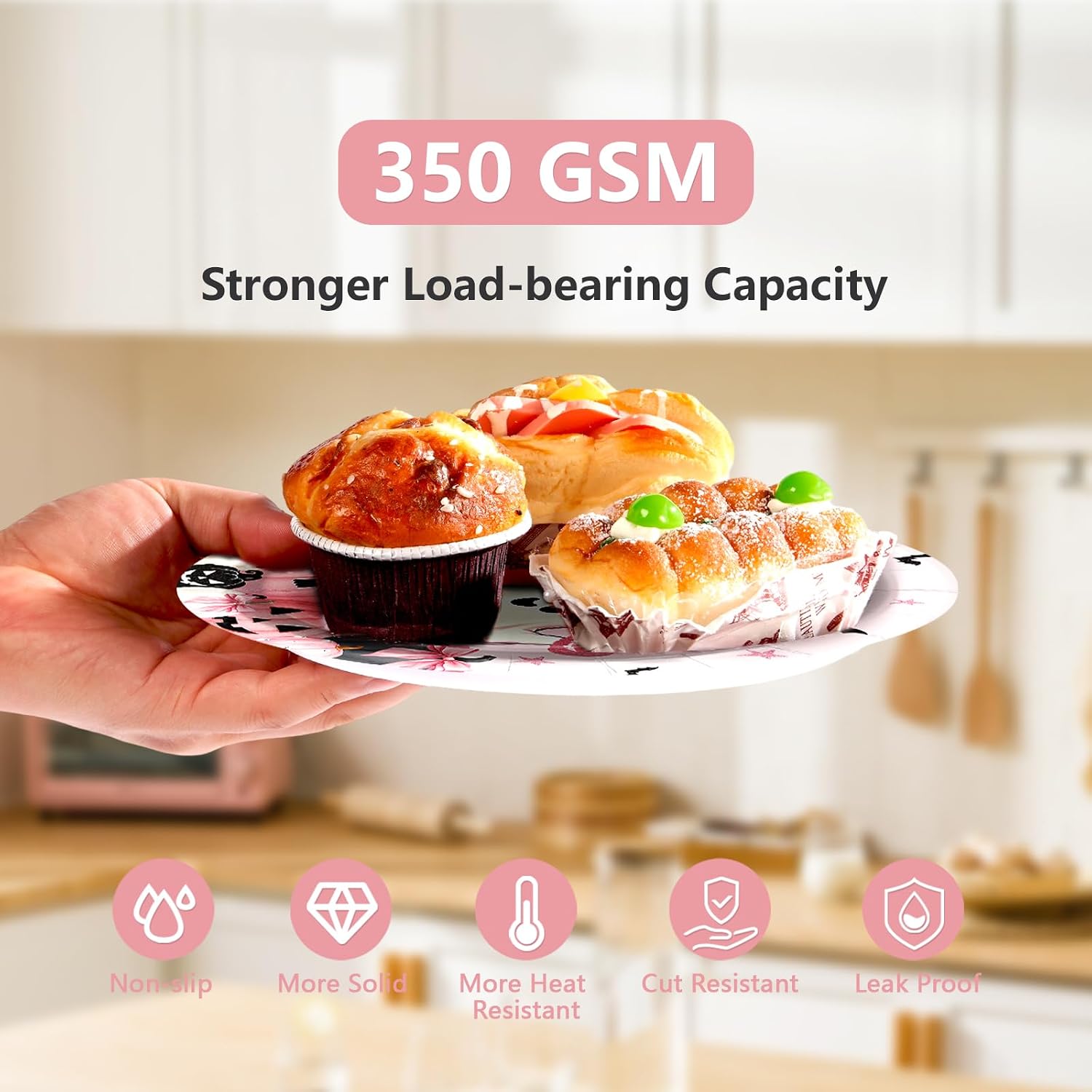 350 GSM heavyweight pink Halloween plates holding party food
