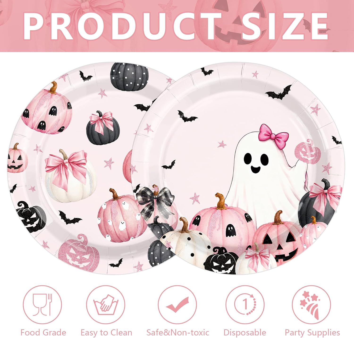 Product size of the 9 inch pink ghost and pumpkin plates