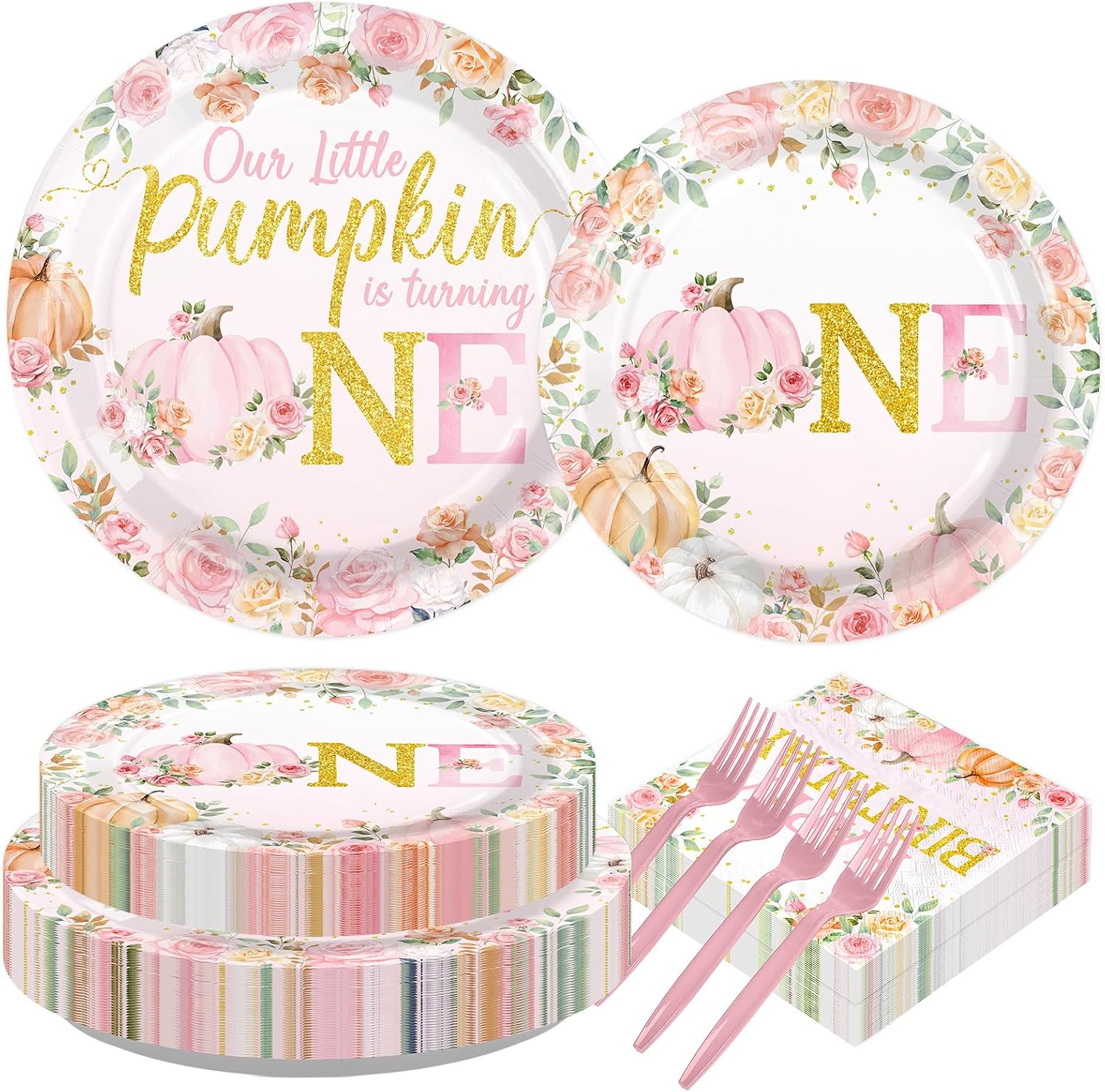 Grencian 200Pcs little pumpkin first birthday plates and napkins