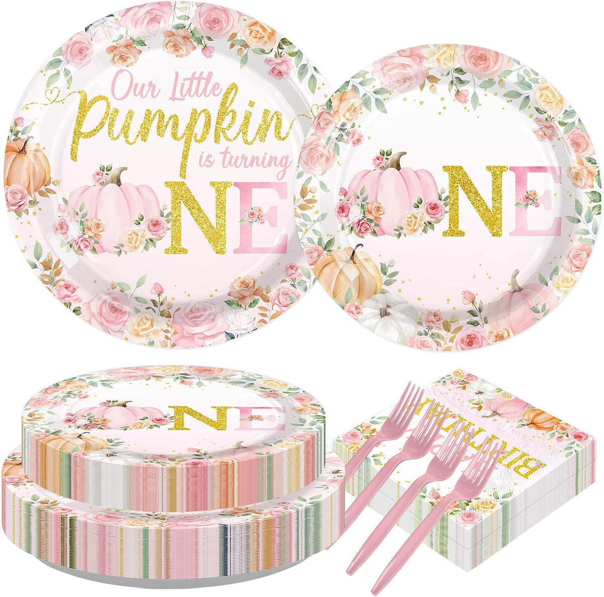 Grencian 200Pcs little pumpkin first birthday plates and napkins