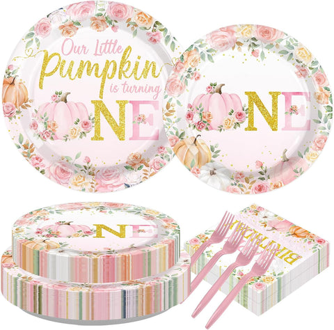 Grencian 200Pcs little pumpkin first birthday plates and napkins