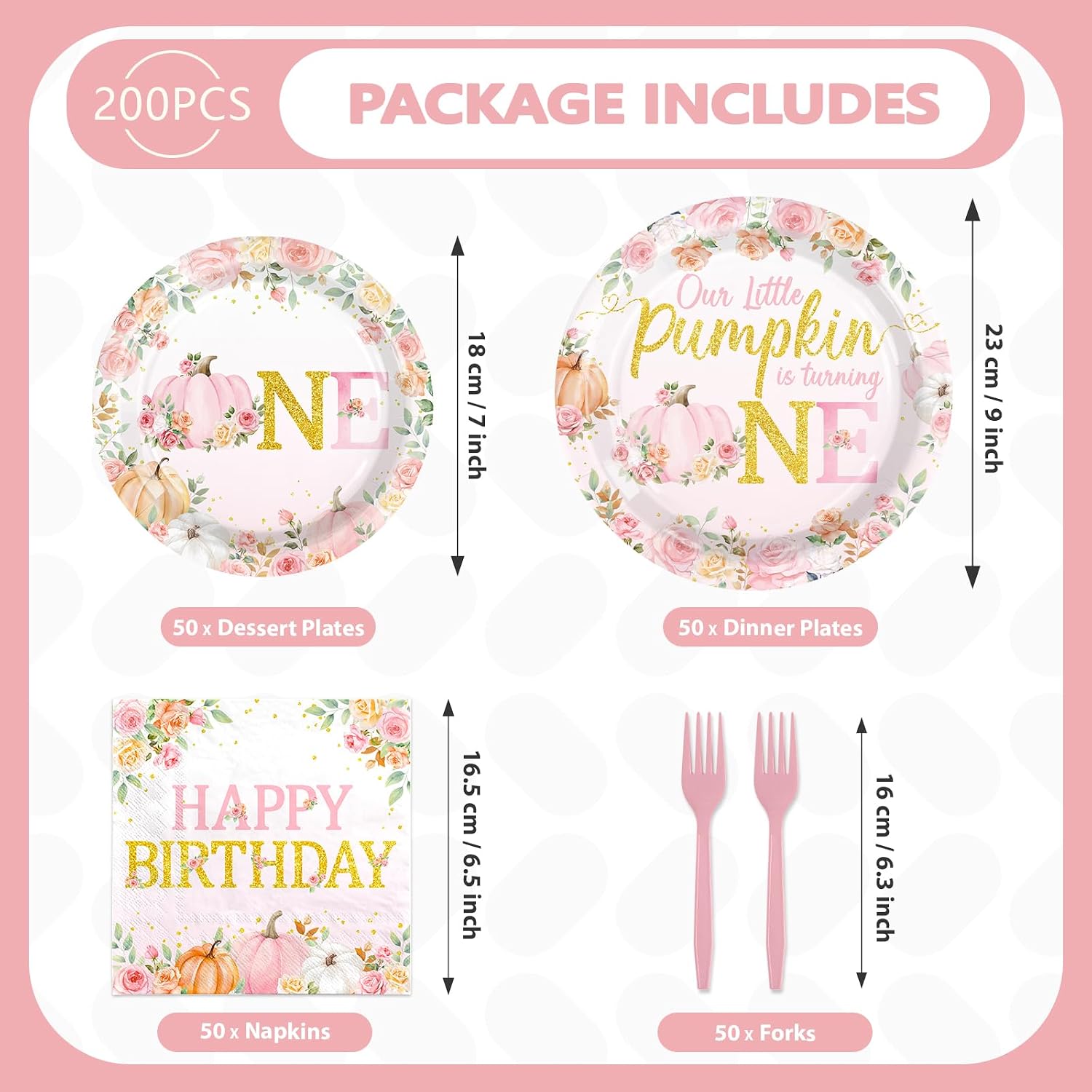 Package contents of the 200Pcs little pumpkin tableware set