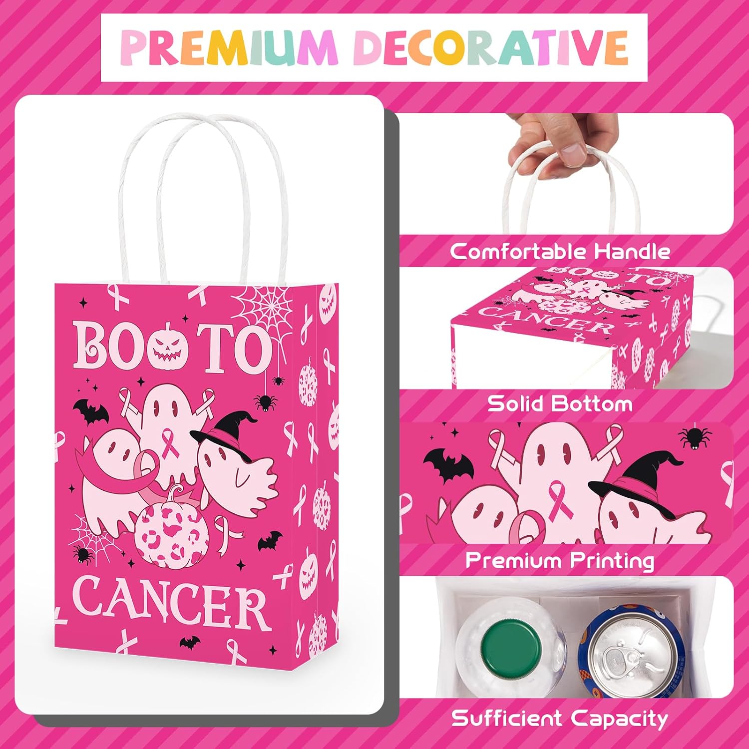 Full 16 piece pink ribbon Halloween favor bag set