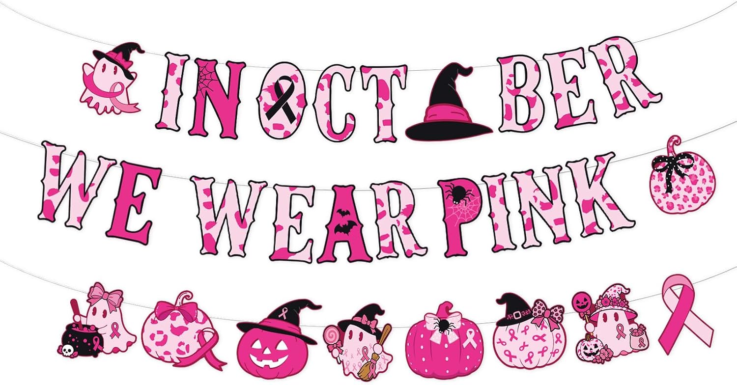 Grencian Pink Halloween Breast Cancer Awareness Banner