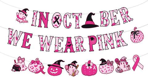 Grencian Pink Halloween Breast Cancer Awareness Banner