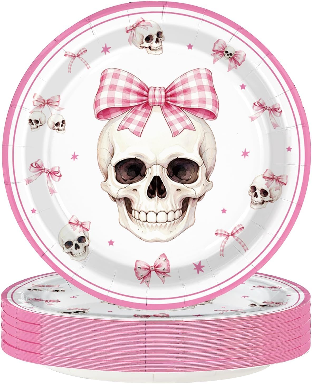 Grencian 50Pcs pink Halloween skull paper plates 9 inch