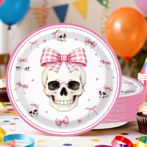 Pink Halloween plate holding party food