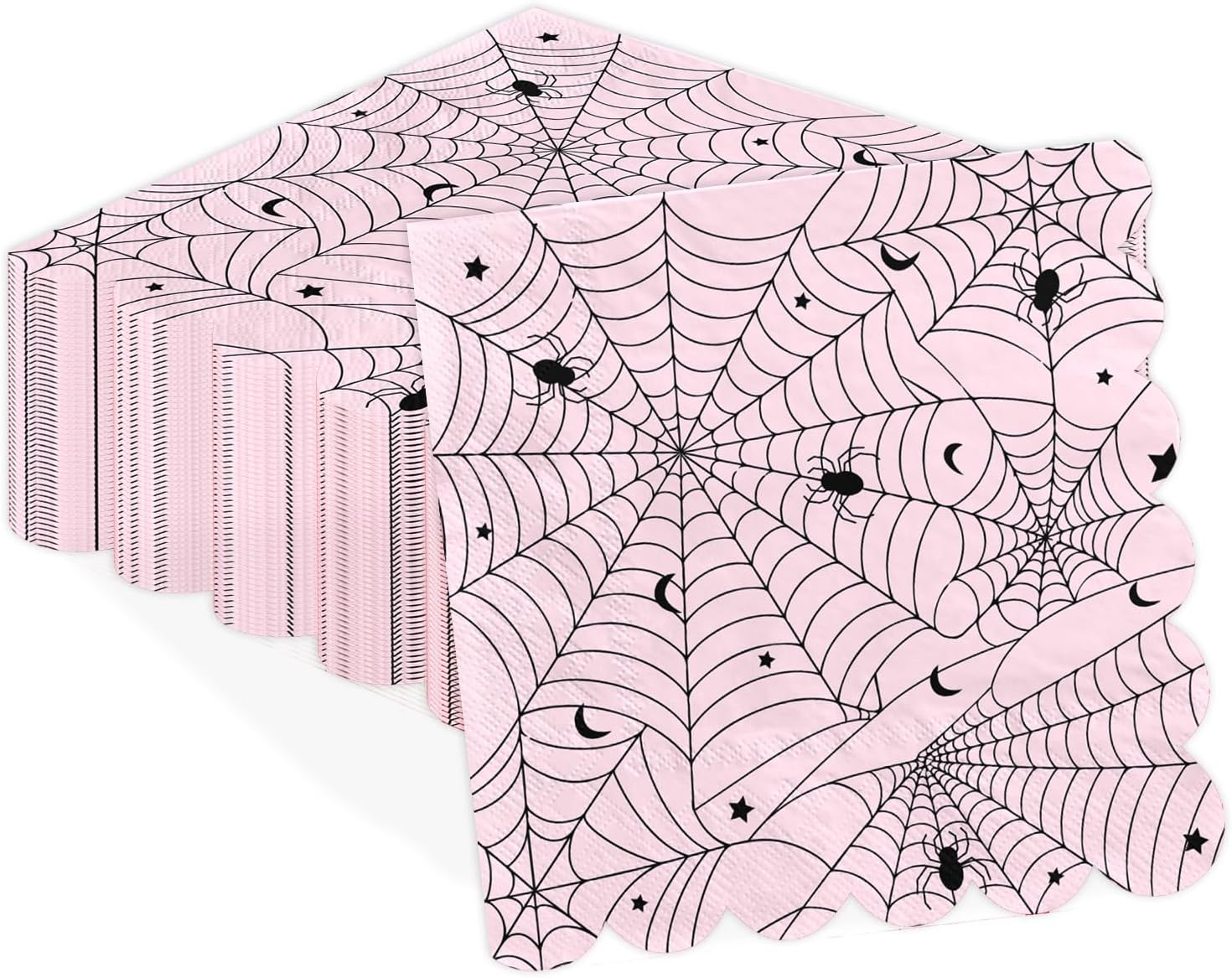 Grencian 50Pcs pink spider web Halloween paper napkins 6.5 inch 3 ply