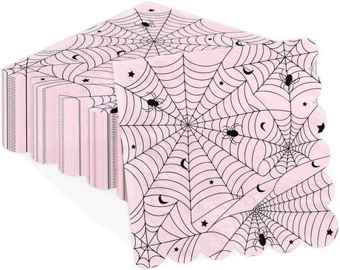 Grencian 50Pcs pink spider web Halloween paper napkins 6.5 inch 3 ply