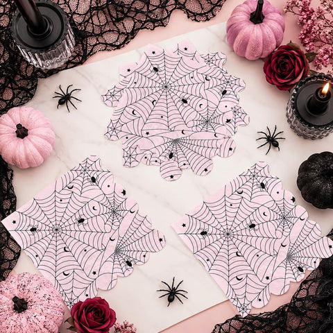 Full stack of 50 pink spider web luncheon napkins
