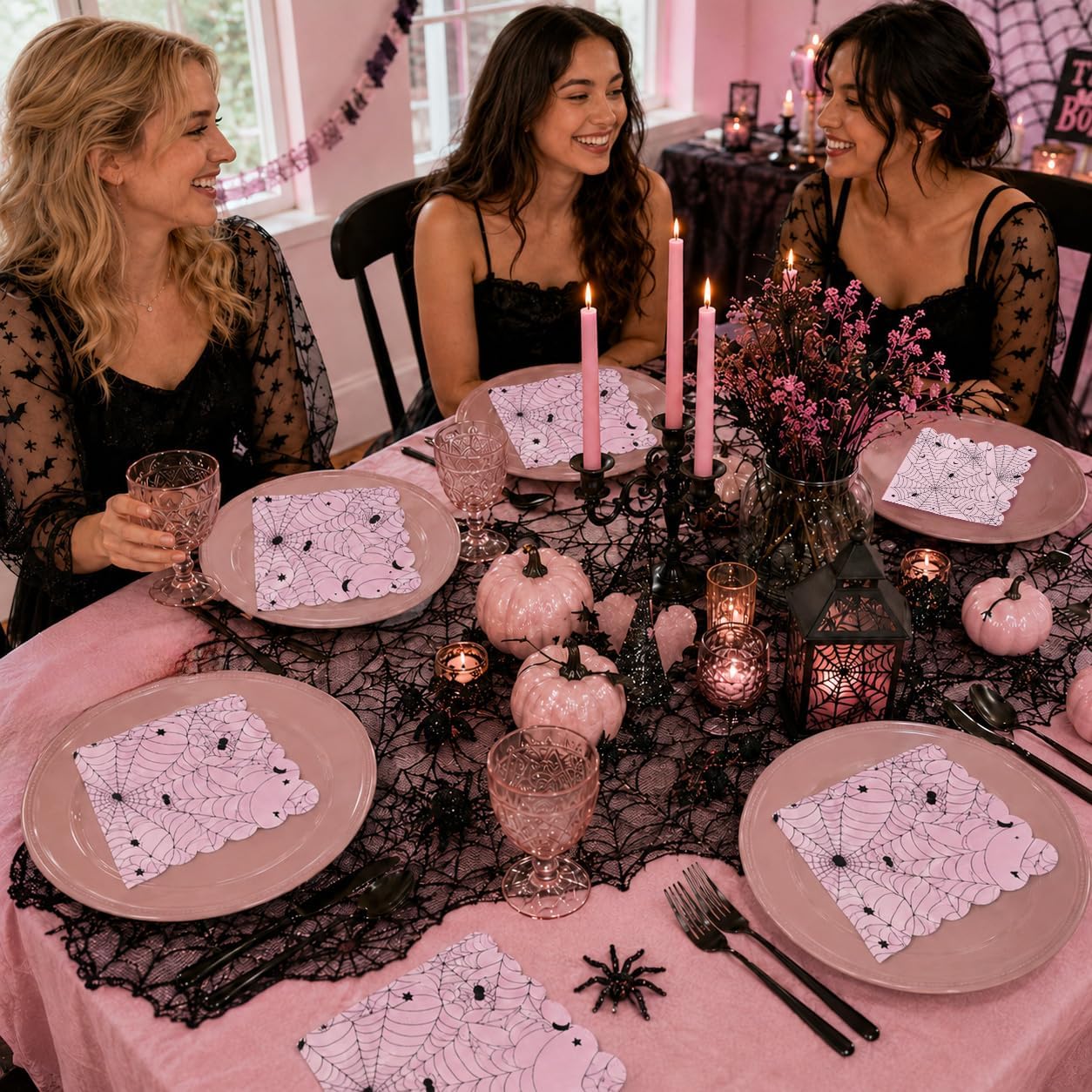 Party scene using the pink scalloped napkins