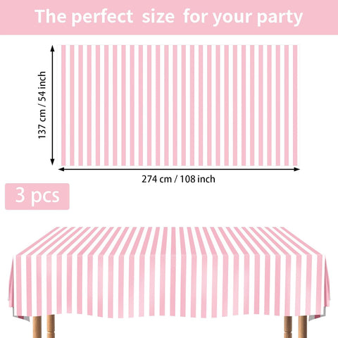 Flat lay of three pink striped tablecloths