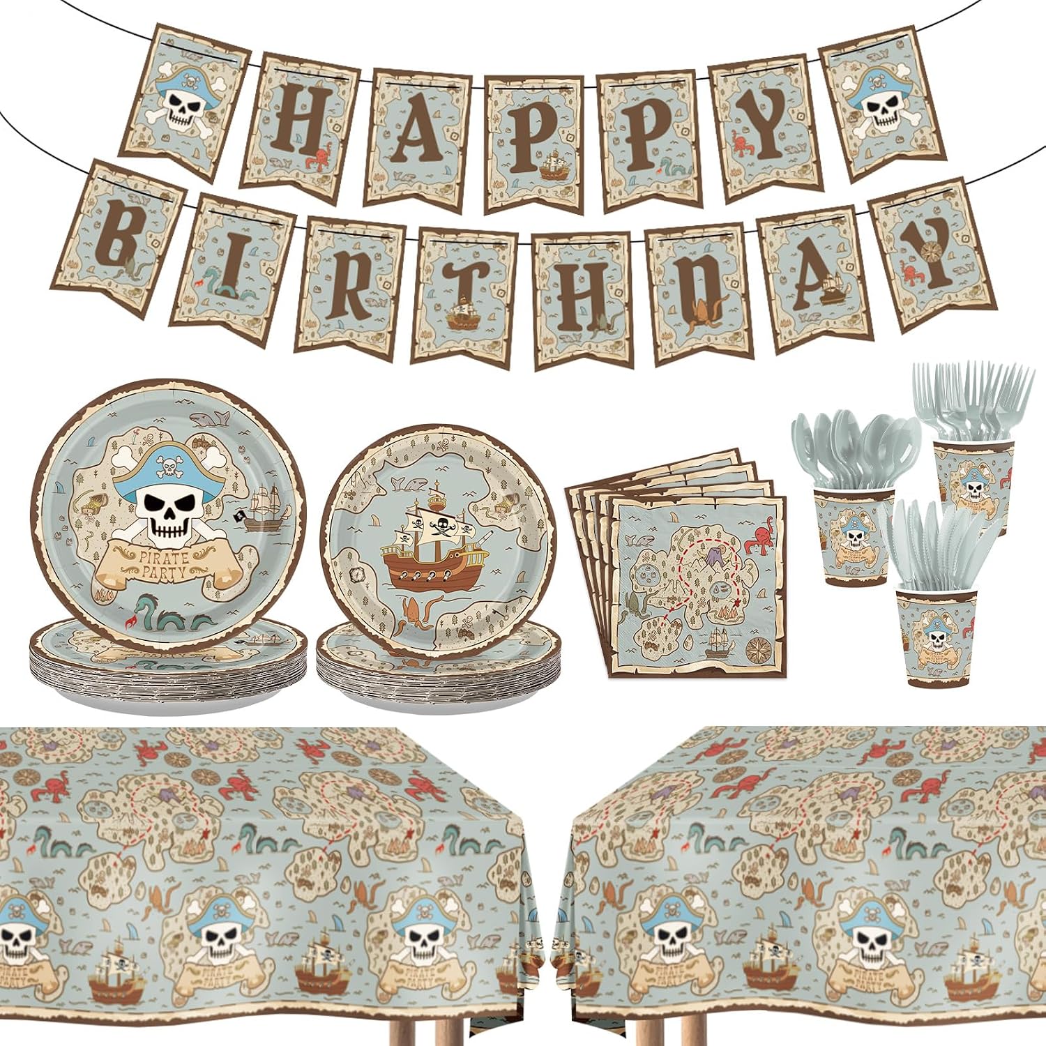 171Pcs Pirate Birthday Party Supplies Serves 24 - Grencian