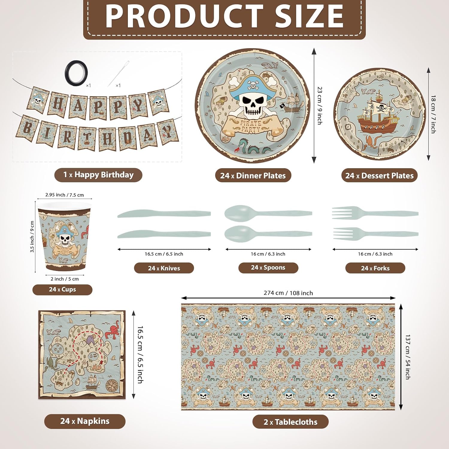 171Pcs Pirate Birthday Party Supplies Serves 24 - Grencian
