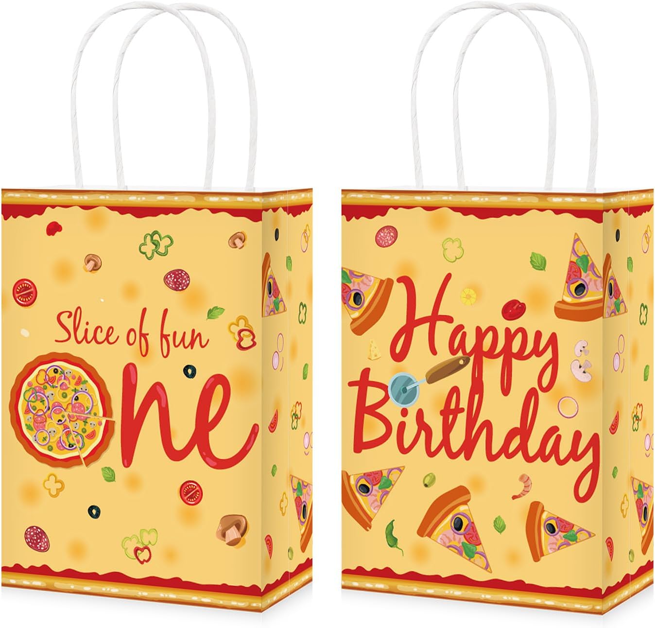 Grencian 16-piece pizza 1st birthday goodie bags set with Slice of Fun design