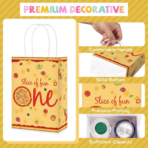 Pizza slice birthday favor bag with Slice of Fun One lettering