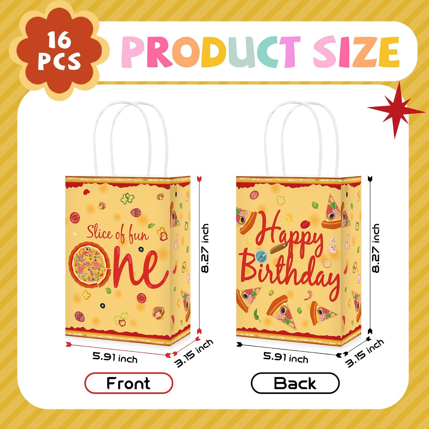 Pizza theme paper gift bag with handles