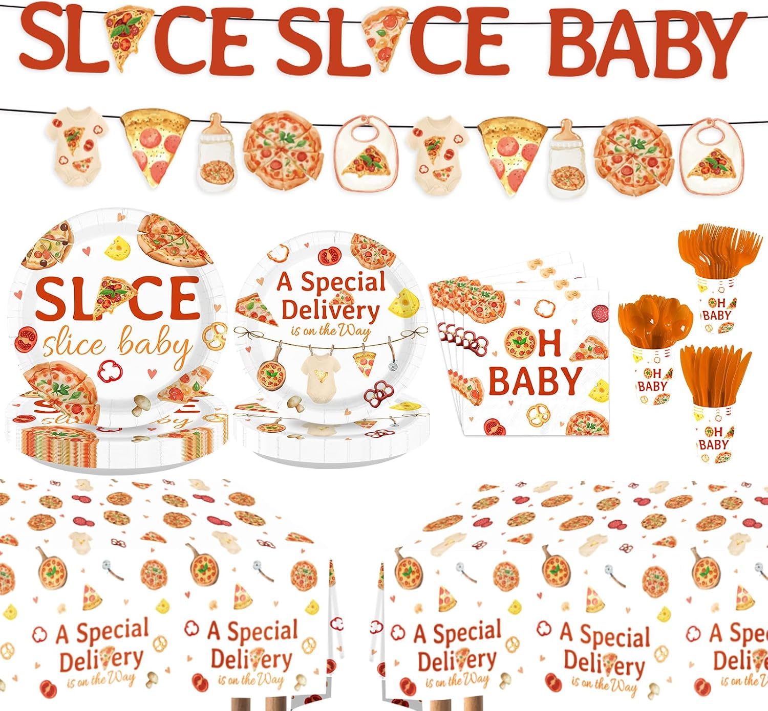171Pcs Pizza Baby Shower Party Supplies Serves 24 - Grencian