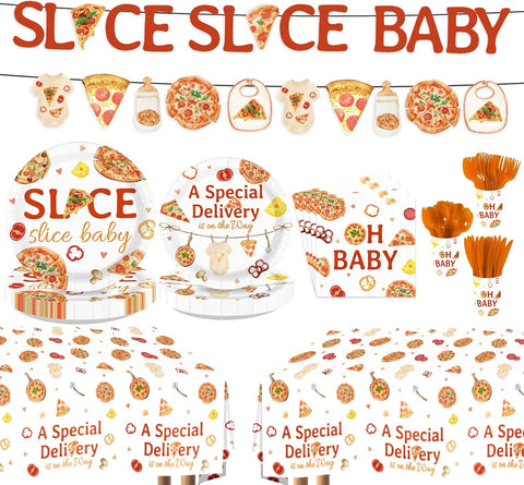 171Pcs Pizza Baby Shower Party Supplies Serves 24 - Grencian