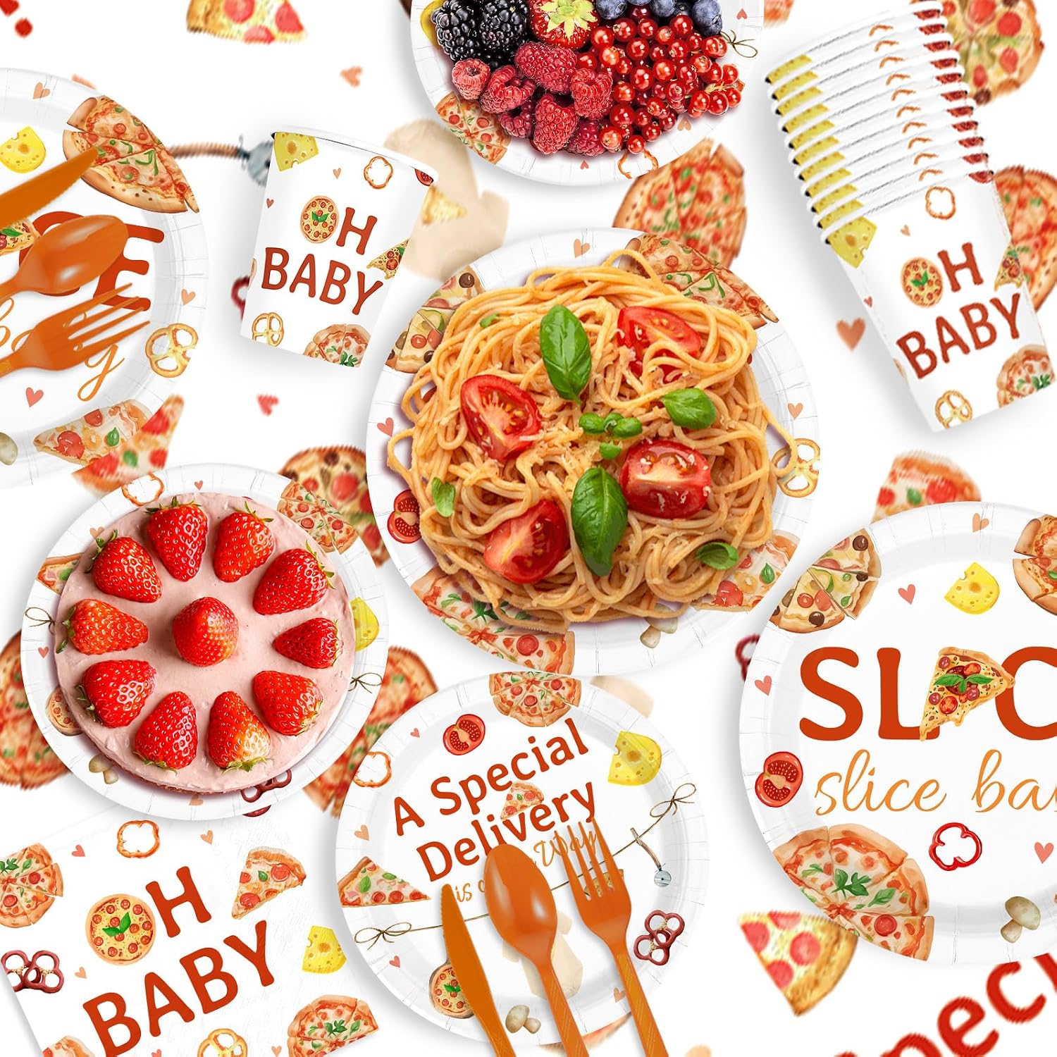 171Pcs Pizza Baby Shower Party Supplies Serves 24 - Grencian