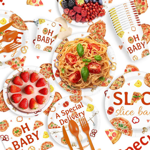 171Pcs Pizza Baby Shower Party Supplies Serves 24 - Grencian