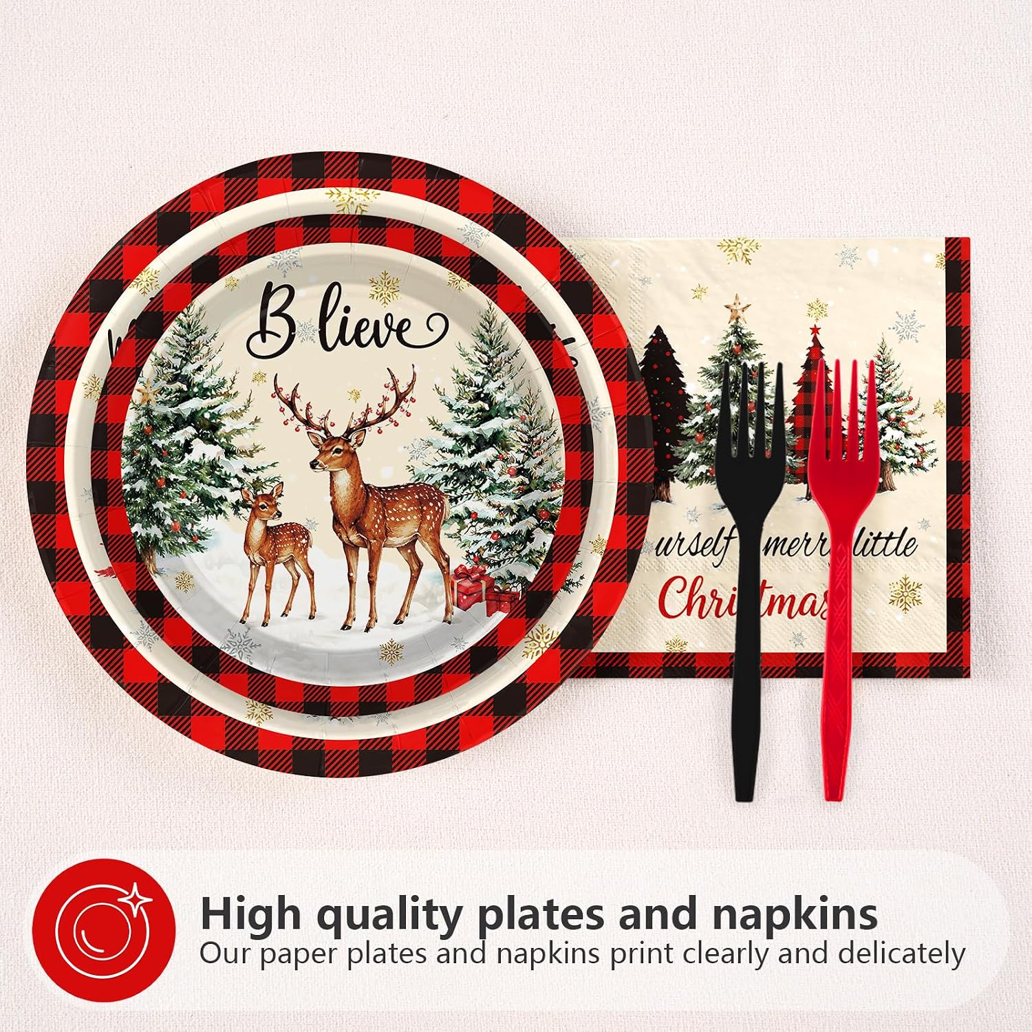 200Pcs Snowman Plaid Christmas Plates Napkins Set - Grencian