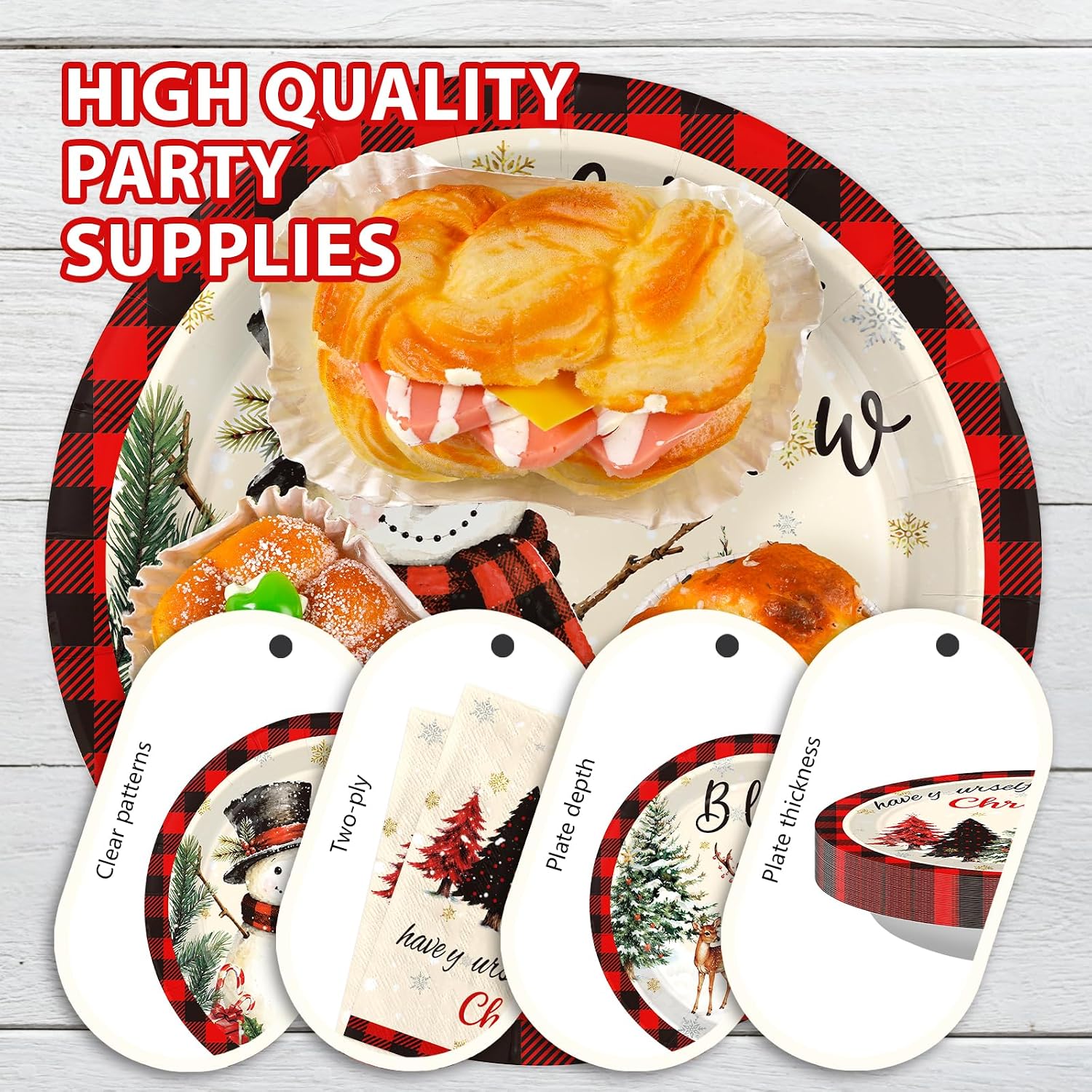 200Pcs Snowman Plaid Christmas Plates Napkins Set - Grencian