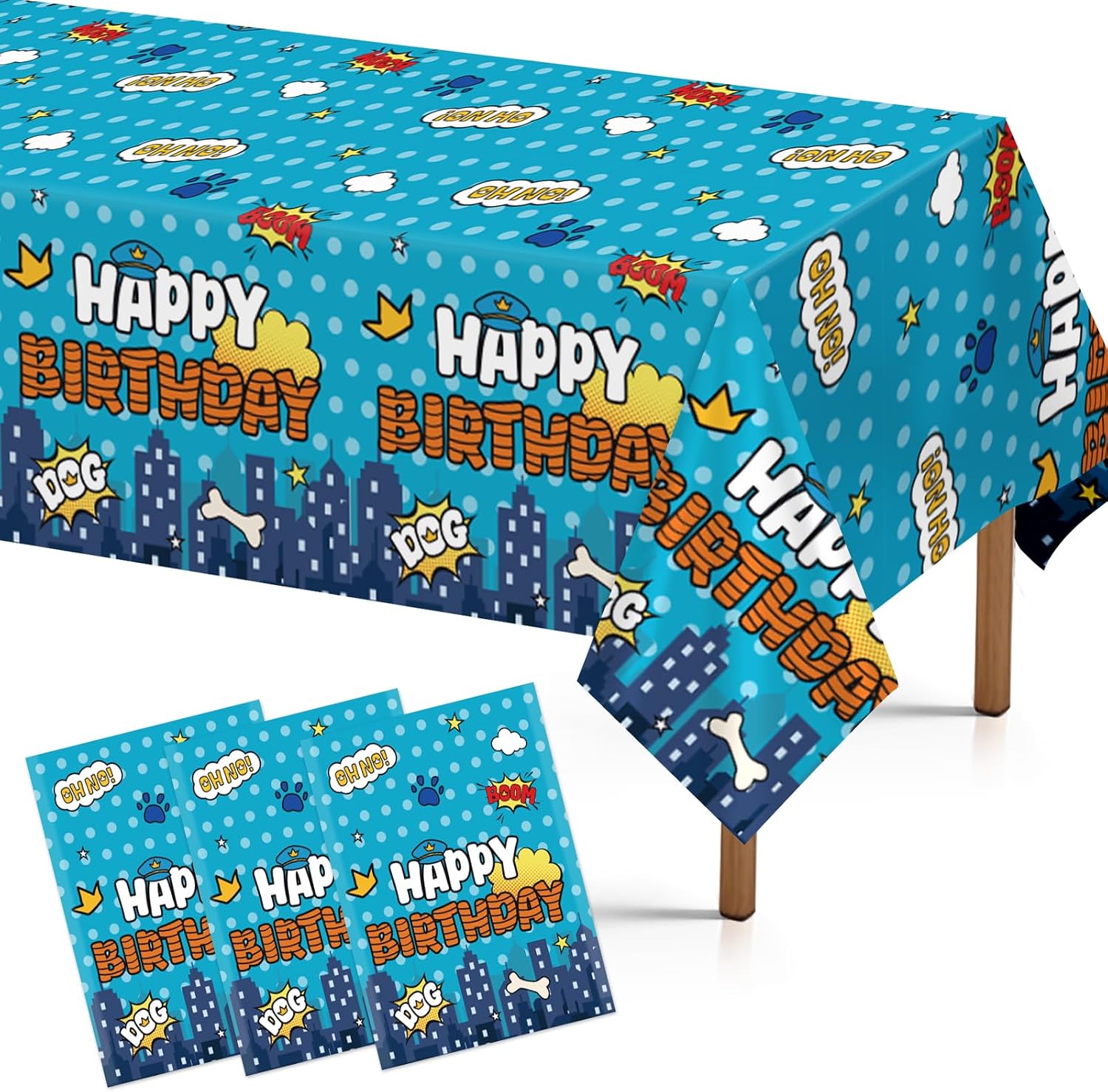 Grencian 3-piece police dog cartoon birthday tablecloth set with hero dog design