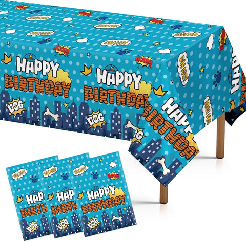 Grencian 3-piece police dog cartoon birthday tablecloth set with hero dog design