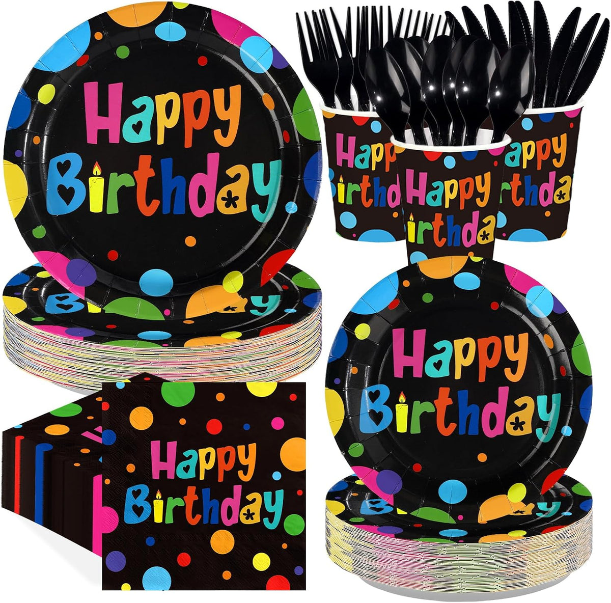 168Pcs Polka Dots Birthday Decorations Serves 24 - Grencian