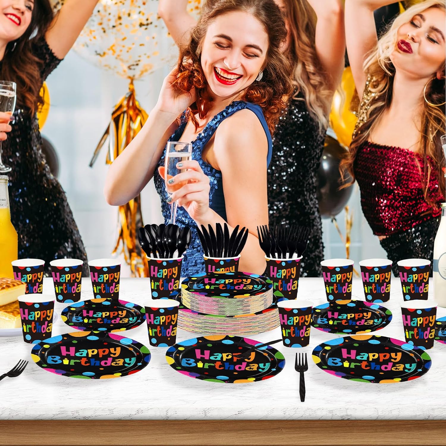 168Pcs Polka Dots Birthday Decorations Serves 24 - Grencian