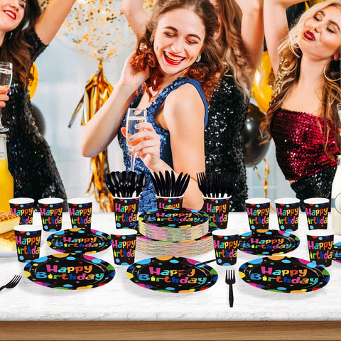 168Pcs Polka Dots Birthday Decorations Serves 24 - Grencian
