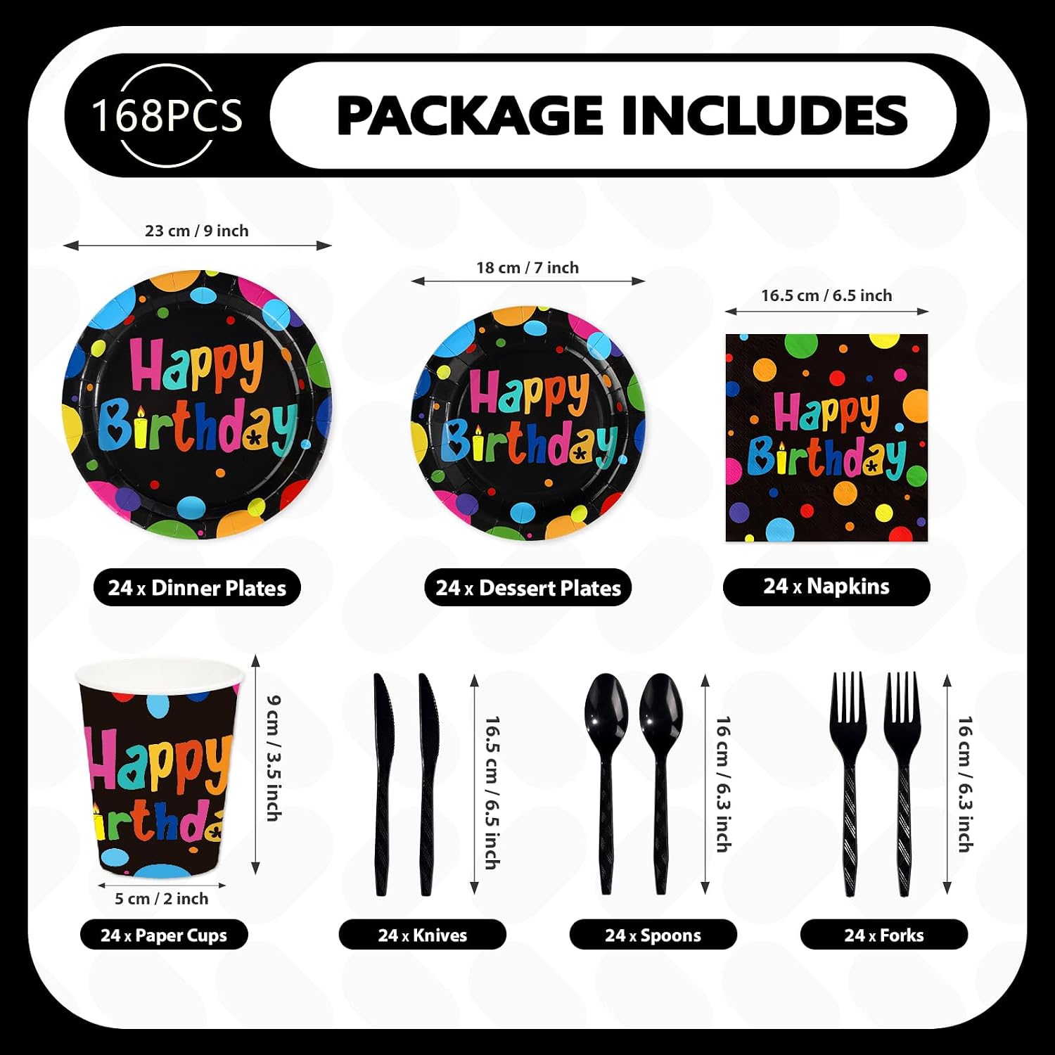 168Pcs Polka Dots Birthday Decorations Serves 24 - Grencian