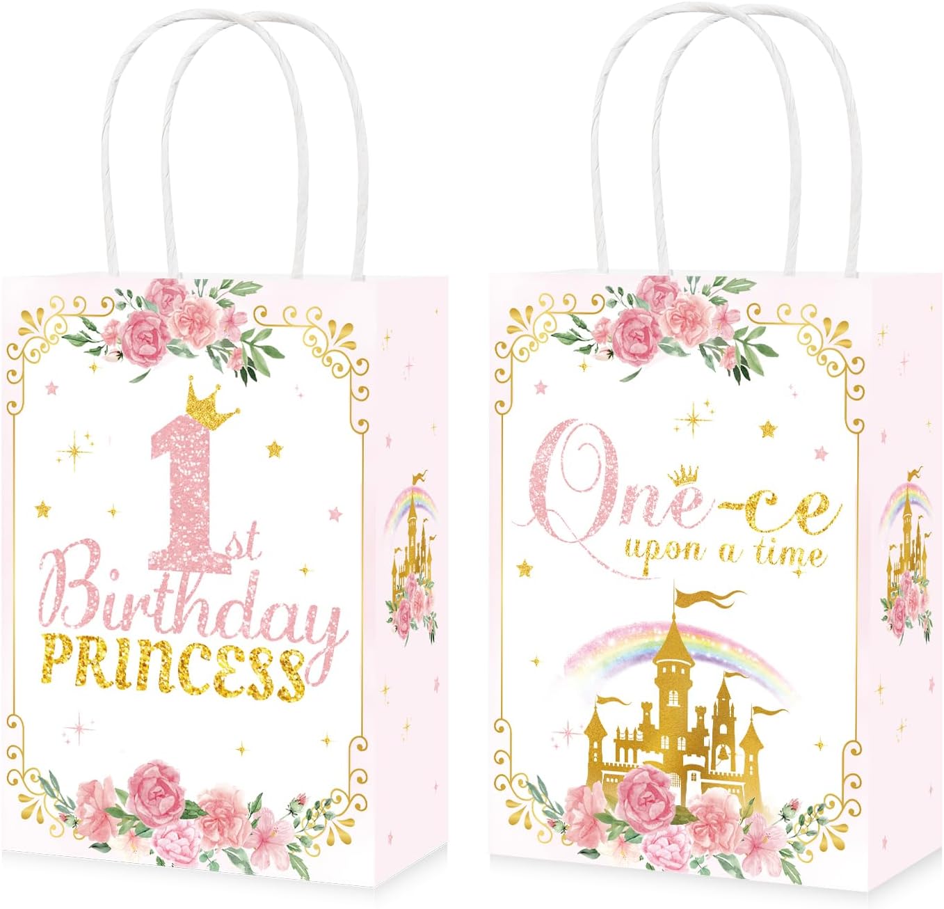 Grencian 16-piece princess 1st birthday goodie bags set with rose castle design