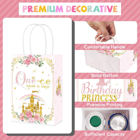 Pink princess fairytale paper gift bag with handles
