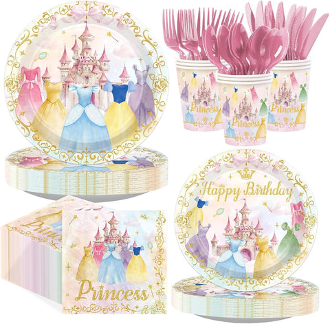 168Pcs Princess Birthday Party Supplies Serves 24 - Grencian