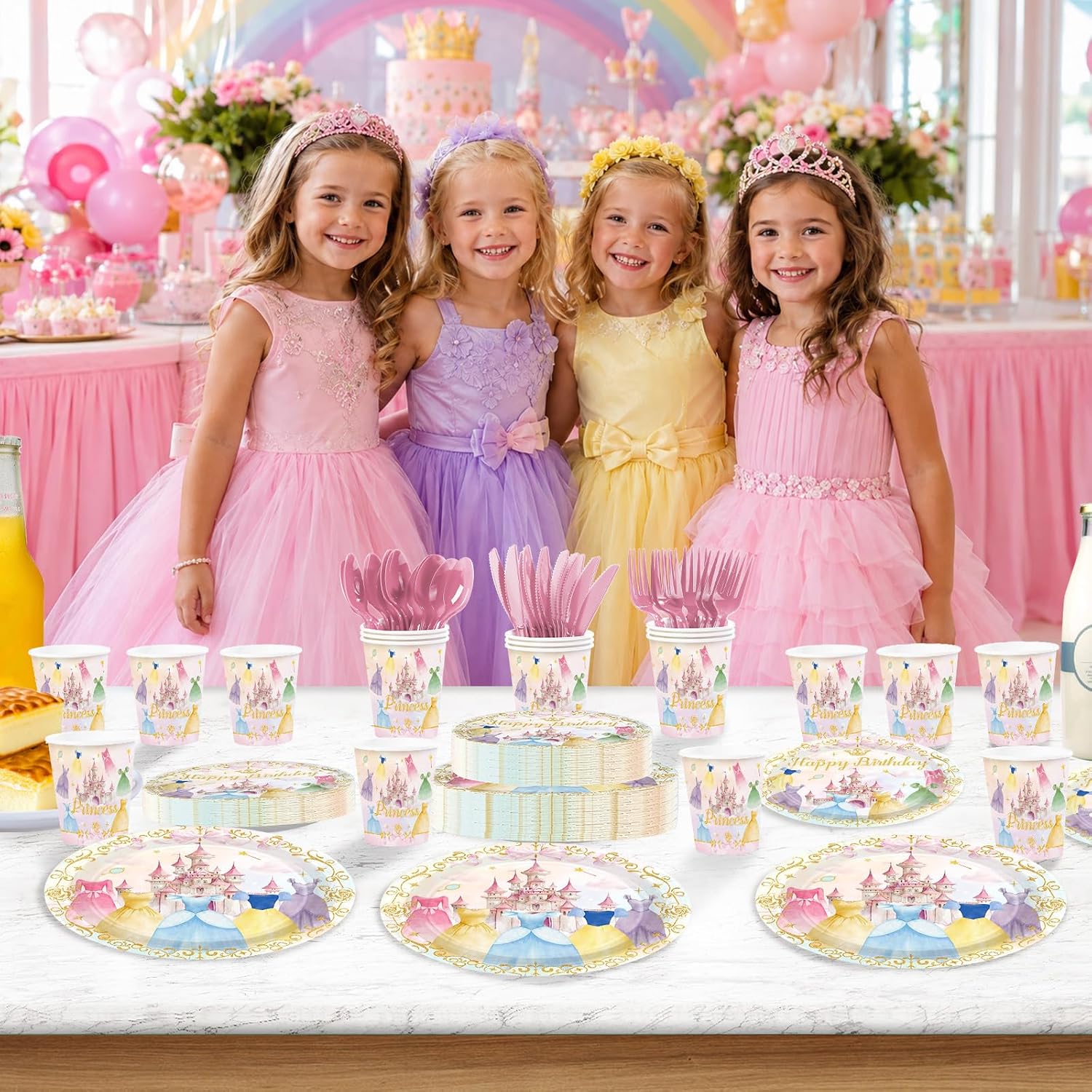 168Pcs Princess Birthday Party Supplies Serves 24 - Grencian