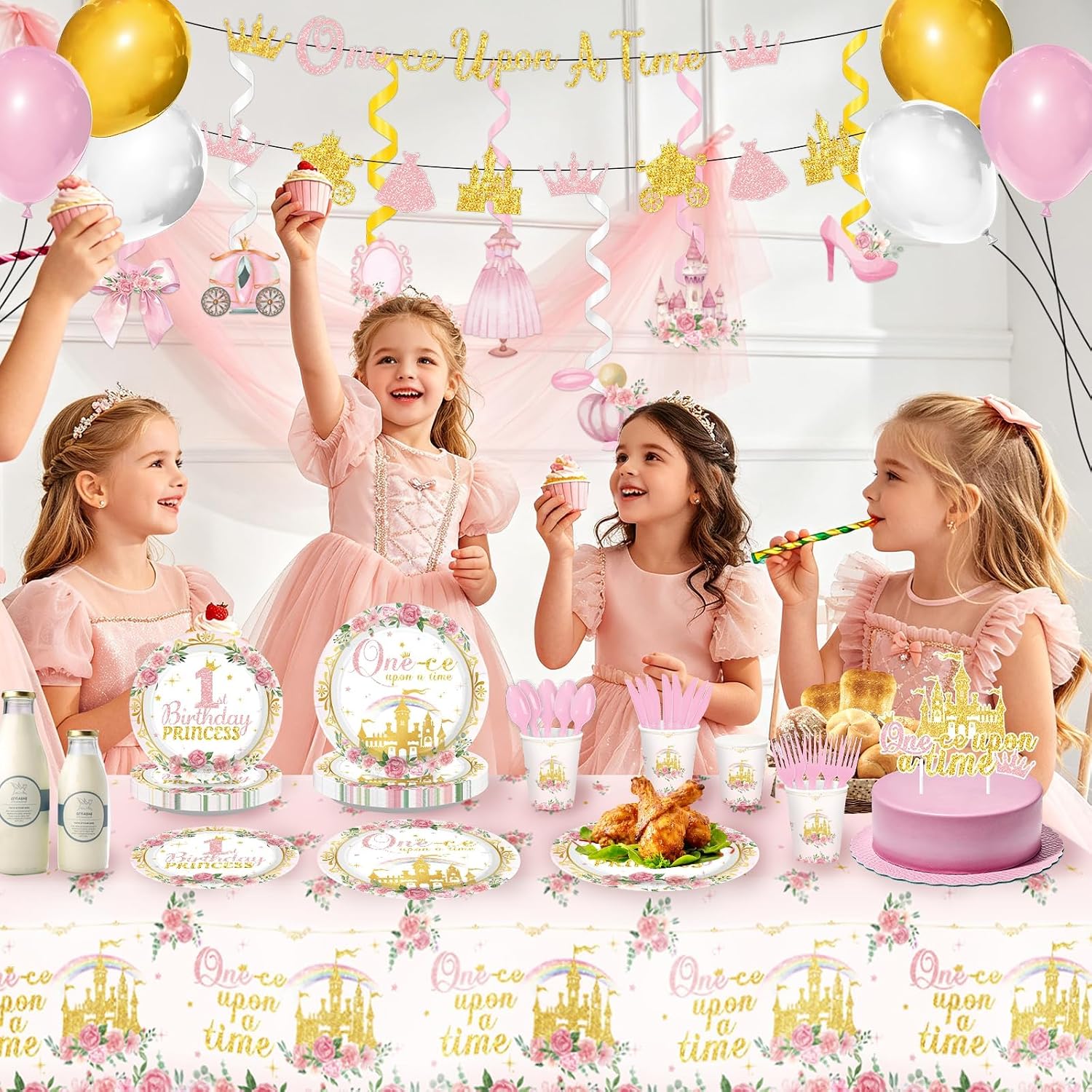 205Pcs Princess 1st Birthday Party Supplies Serves 24 - Grencian