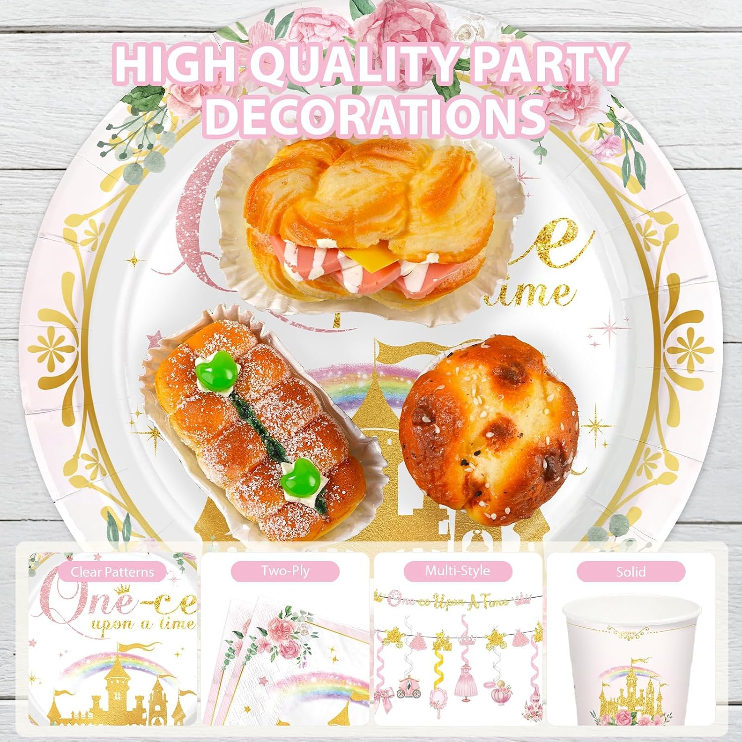 205Pcs Princess 1st Birthday Party Supplies Serves 24 - Grencian
