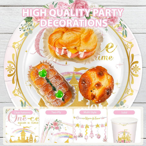 205Pcs Princess 1st Birthday Party Supplies Serves 24 - Grencian