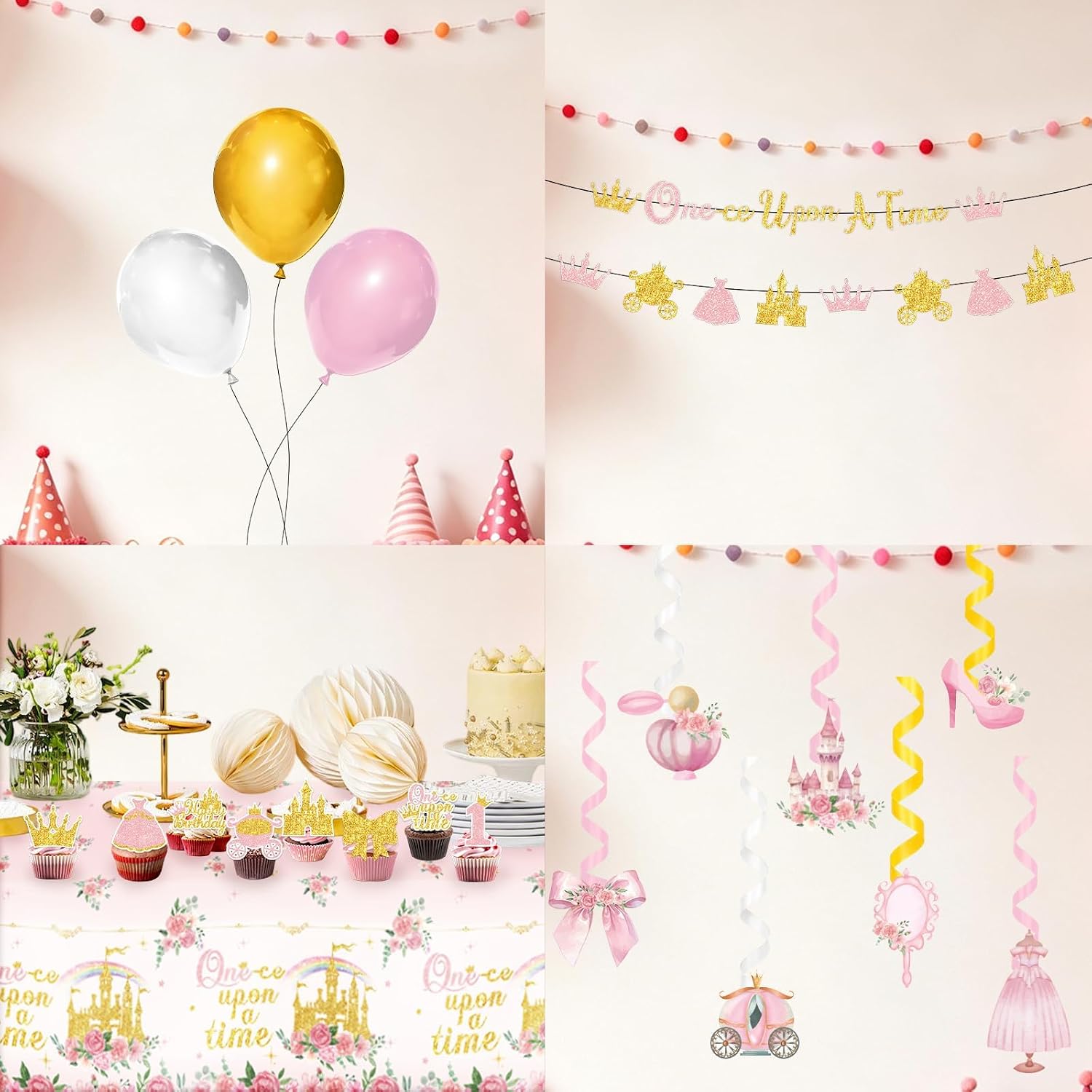 205Pcs Princess 1st Birthday Party Supplies Serves 24 - Grencian