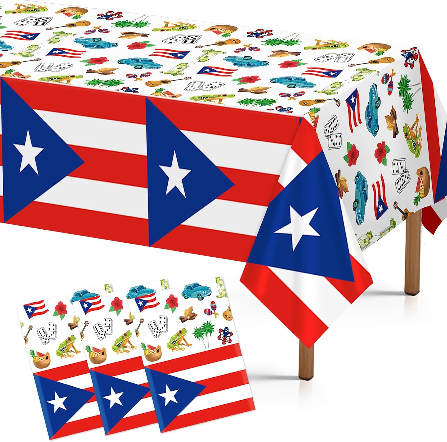 Grencian 3-piece Puerto Rico tablecloth set with Puerto Rican flag design