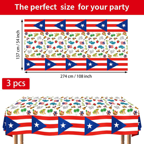 Flat lay of three Puerto Rico tablecloths with boricua flag pattern