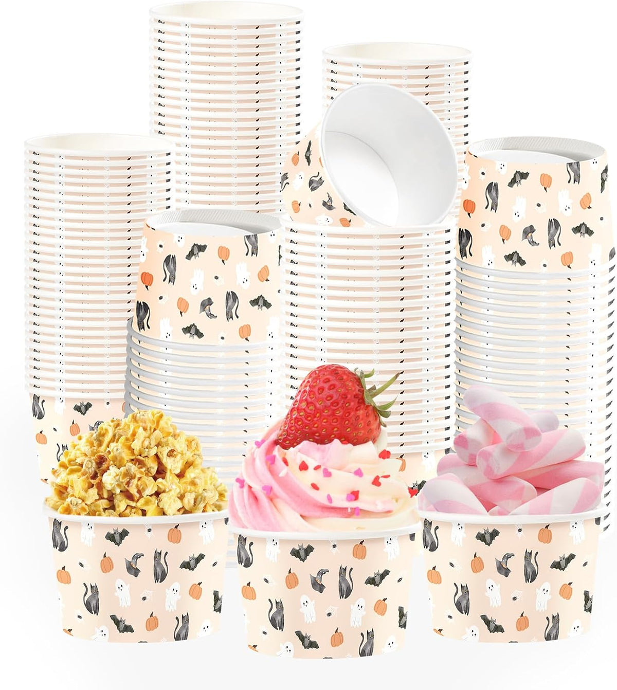 Grencian 60Pcs 12oz Halloween Pumpkin Bat Snack Cups