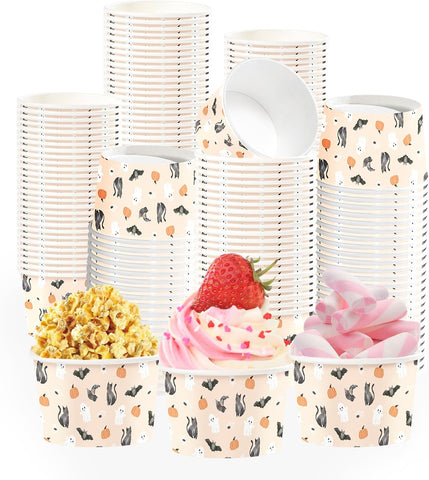 Grencian 60Pcs 12oz Halloween Pumpkin Bat Snack Cups