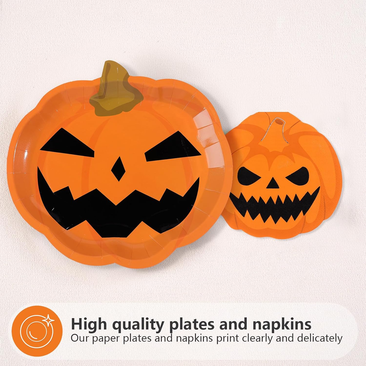Full 100 piece orange pumpkin plate and napkin set