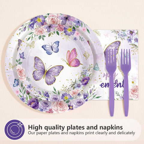 Happy Retirement napkins with watercolor purple butterfly and floral design