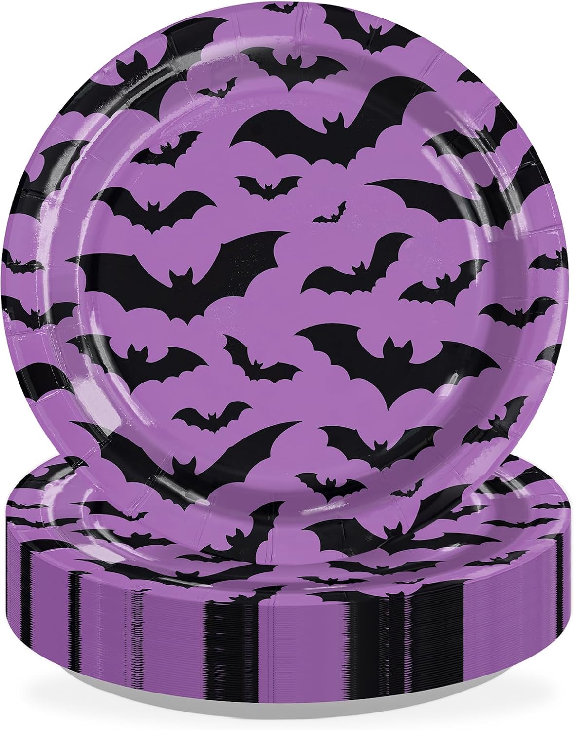 Grencian 50Pcs purple black bat paper plates 7 inch